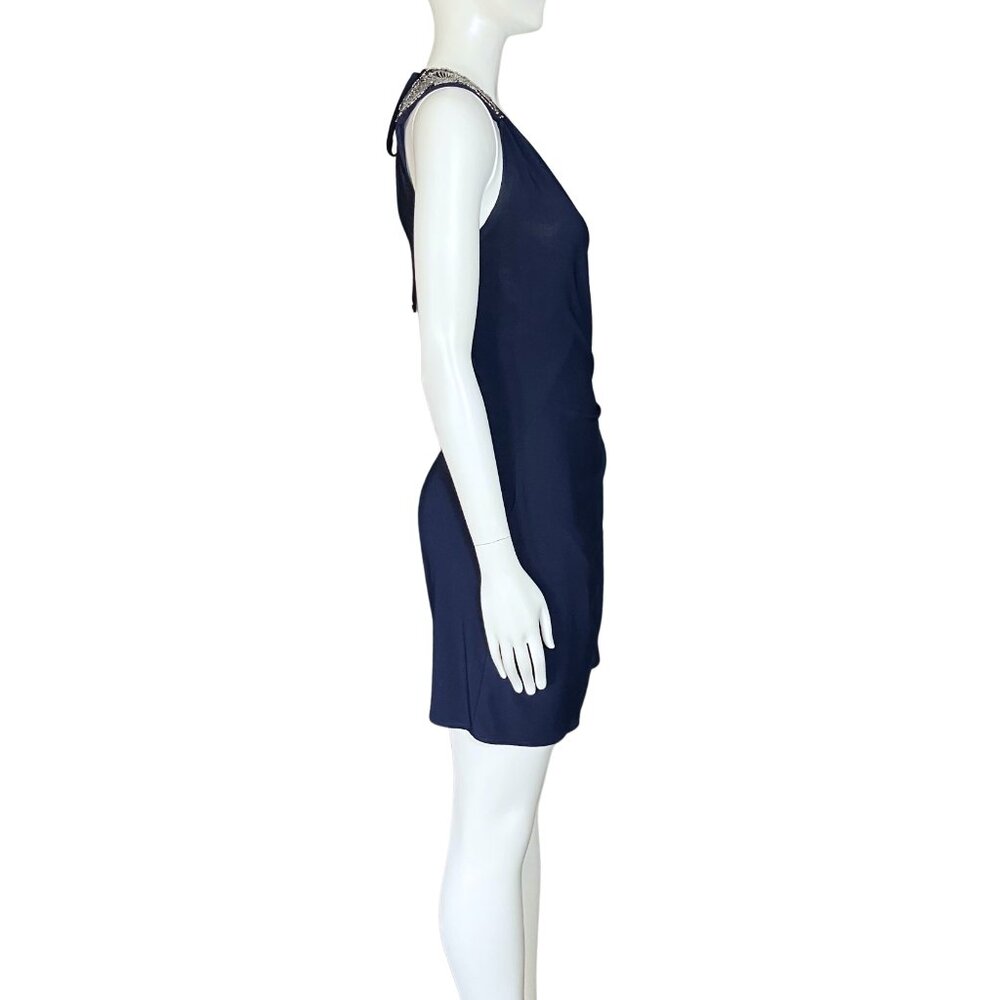 Vintage Y2K Navy Blue Beaded Cocktail Hoco Dress. S/M. Silver Boho Glam Party - Picture 6 of 14